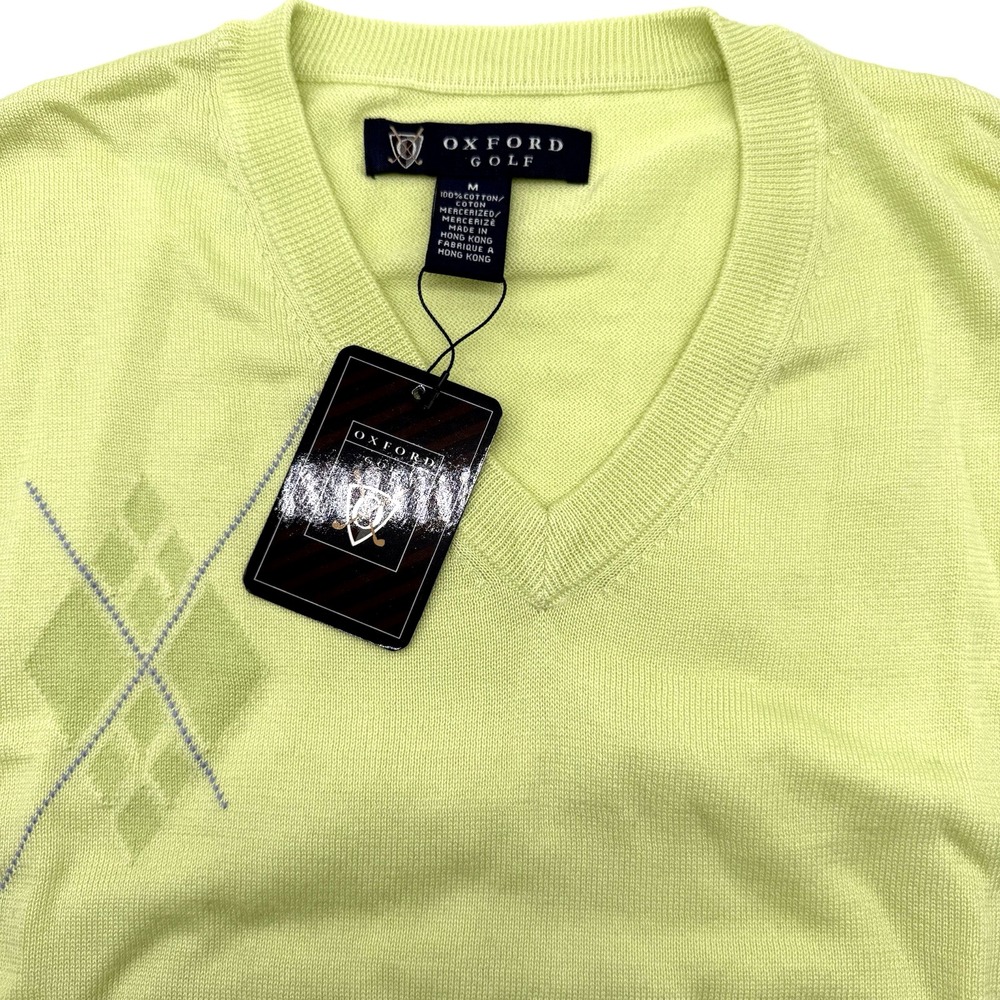 Oxford Golf Sweater Vest Mens M Pistachio Green Argyle V-Neck Mercerized Cotton